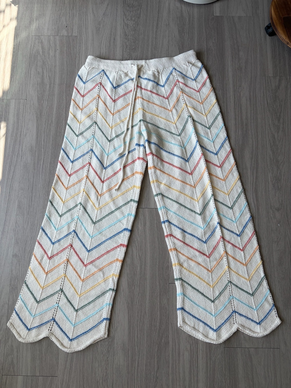American Eagle Outfitters Cream Knit Pants with Multicolor Stripes